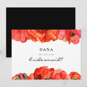 Red poppies watercolor Bridesmaid proposal card