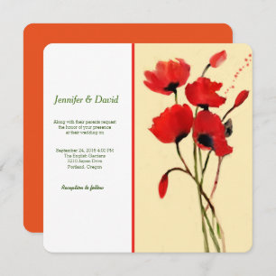 Red Poppies Watercolor Custom Wedding Invitation