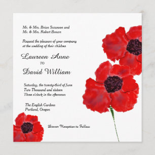 Red Poppies Watercolor Custom Wedding Invitation