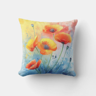 Red Poppies – Watercolor Floral Accent Pillow