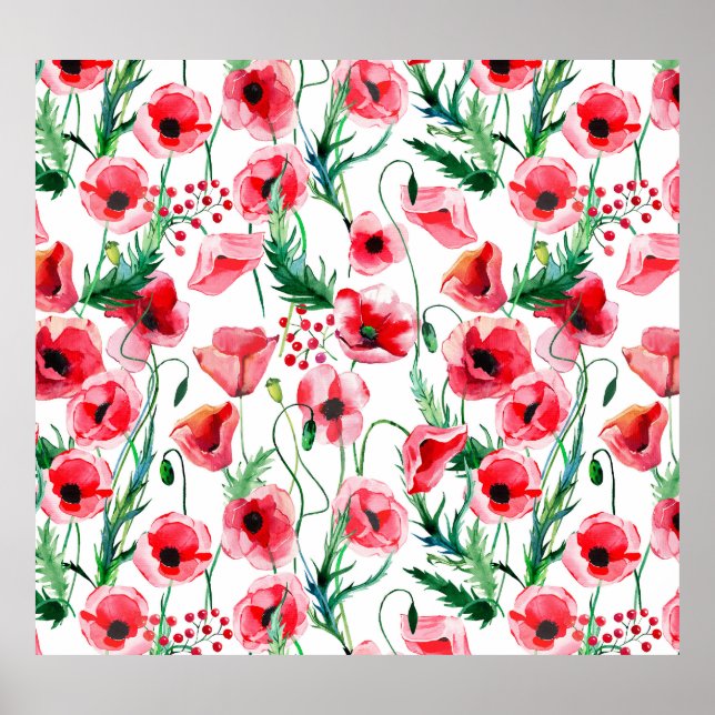 Red poppies: watercolor floral illustration poster (Front)