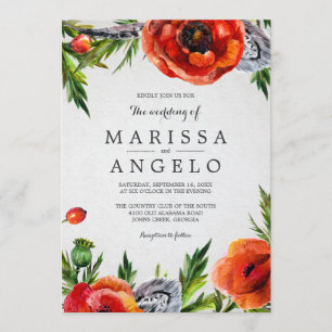 Red Poppies Watercolor Floral Wedding Invitation