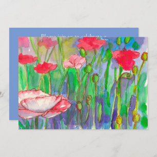 Red Poppies Watercolor Flowers 60th Birthday Party Invitation