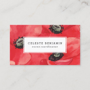 Red Poppies   Watercolor Flowers Business Card