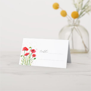 Red Poppies Watercolor Poppy Floral Wedding Place Card