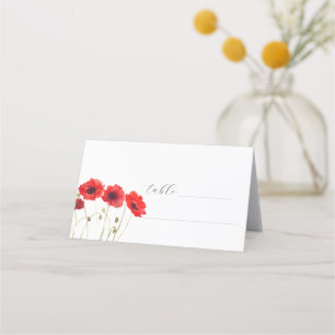 Red Poppies Watercolor Poppy Floral Wedding Place Card