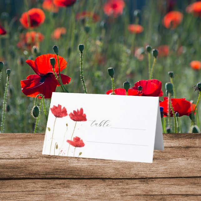 Red Poppies Watercolor Poppy Floral Wedding Place Card (Creator Uploaded)