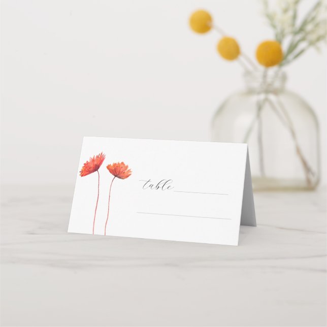 Red Poppies Watercolor Poppy Floral Wedding Place Card (Front)