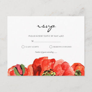 Red poppies watercolor RSVP card