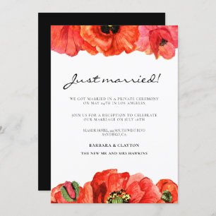 Red poppies watercolor wedding announcement
