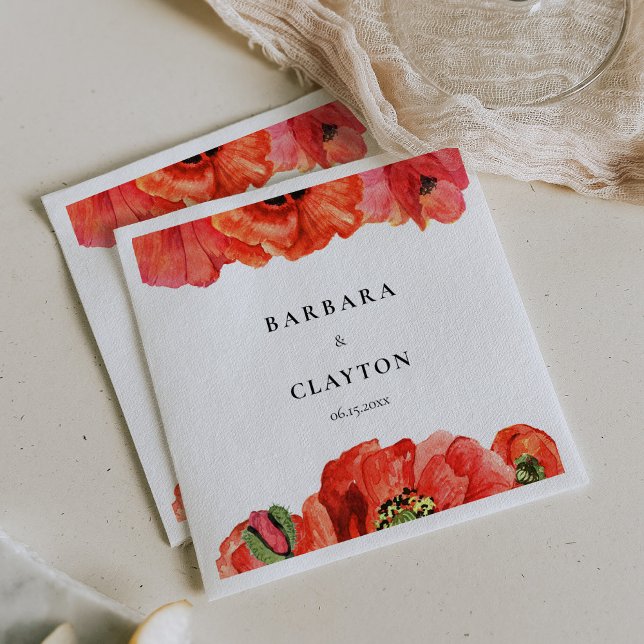 Red poppies watercolor wedding napkin (Creator Uploaded)