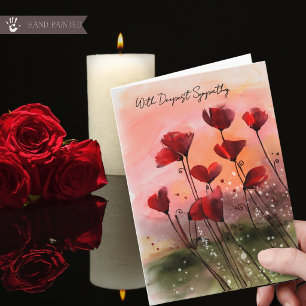 Red Poppies Watercolor  With Deepest Sympathy Card