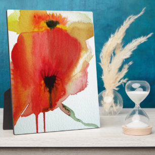 Red Poppies watercolour modern floral art Plaque