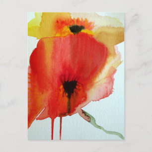 Red Poppies watercolour modern floral art Postcard