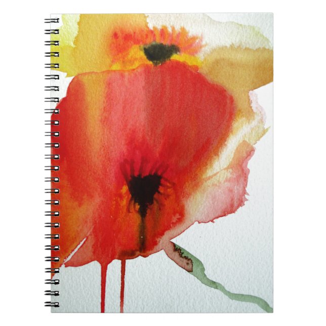Red Poppies watercolour modern floral art Spiral Notebook (Front)