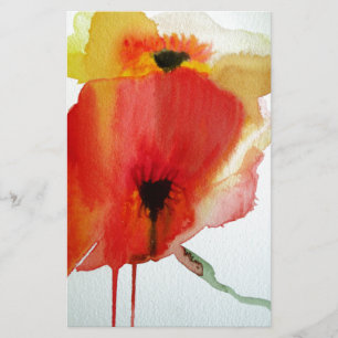 Red Poppies watercolour modern floral art Stationery