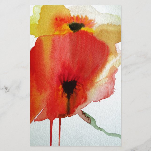Red Poppies watercolour modern floral art Stationery (Front)