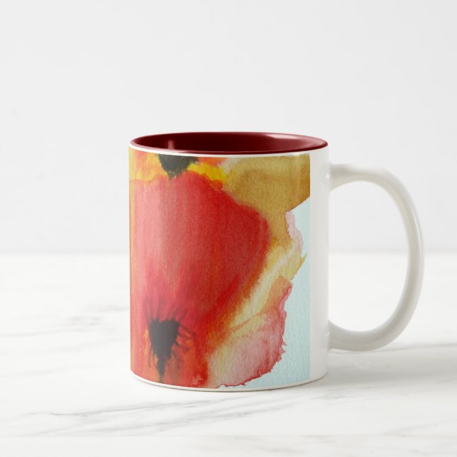 Red Poppies watercolour modern floral art Two-Tone Coffee Mug (Right)