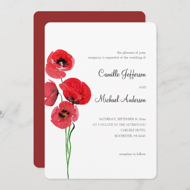Red poppies wedding invitation (Front/Back)