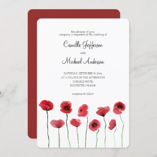 Red poppies wedding invitation