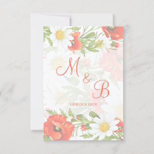 Red Poppies White Yellow Daisies Flower Wreath Save The Date