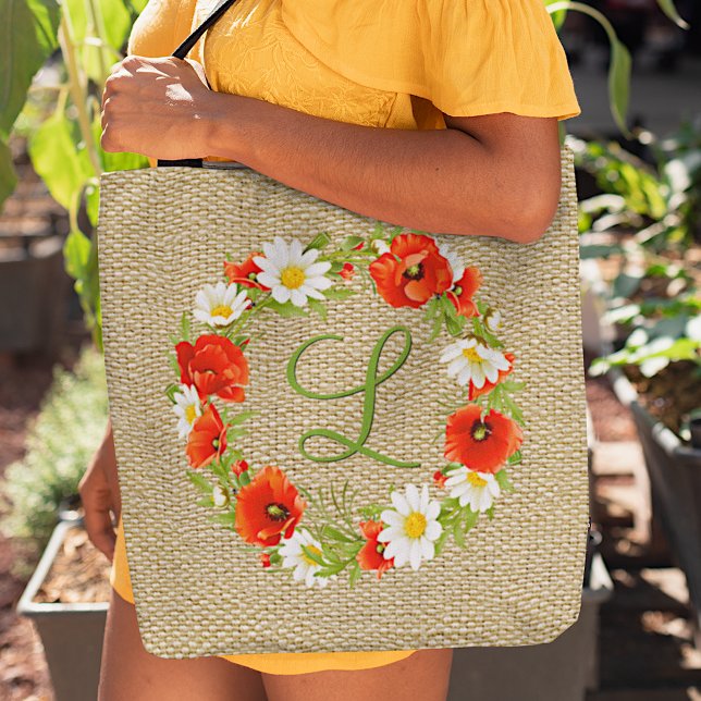 Red Poppies White Yellow Daisies Flower Wreath Tote Bag (Creator Uploaded)