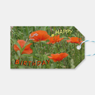 Red Poppies Wild Flowers Happy Birthday Gift Tag