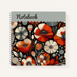 Red Poppies with Ash Grey Accents – Bold Floral Notebook