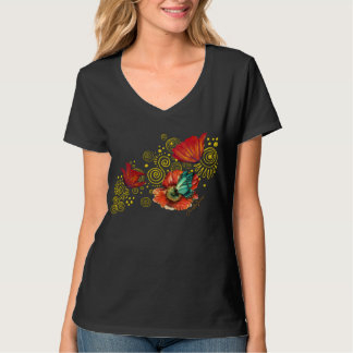 Red Poppies with Blue Butterfly T-Shirt