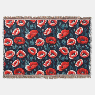 Red Poppies with Green Foliage Throw Blanket