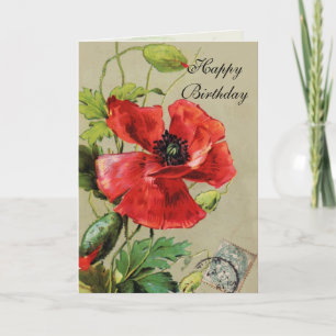 RED POPPY AND BUTTERFLY / Birthday Card