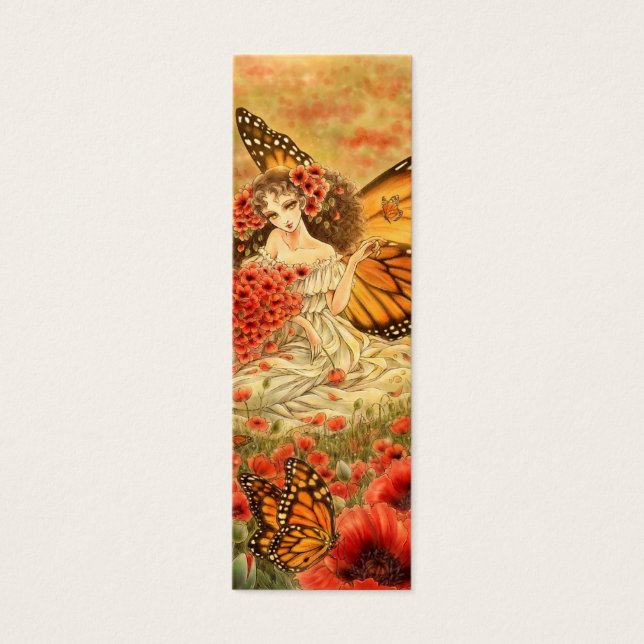 Red Poppy and Monarch Fantasy Bookmark (Front)