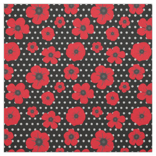 Red Poppy and Polka Dot Pattern Fabric