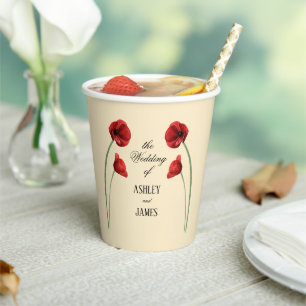 Red Poppy Arched Flowers Modern Wedding Paper Cups