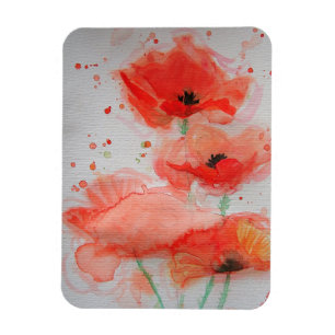 Red Poppy Art Floral Flowers Watercolor Magnet