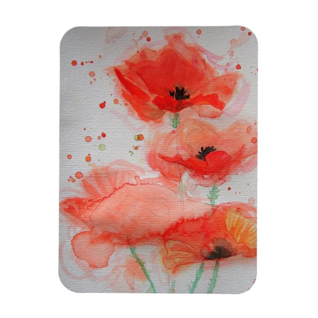 Red Poppy Art Floral Flowers Watercolor Magnet (Vertical)