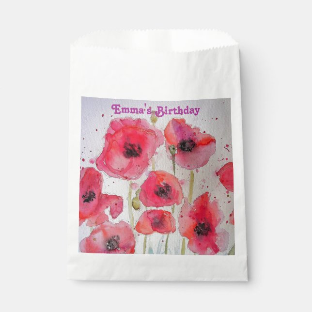 Red Poppy Art Flower floral Party Favor Bags (Front)