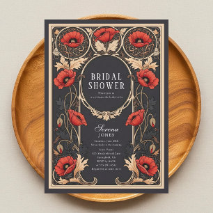 Red Poppy Art Nouveau Bridal Shower Invitation