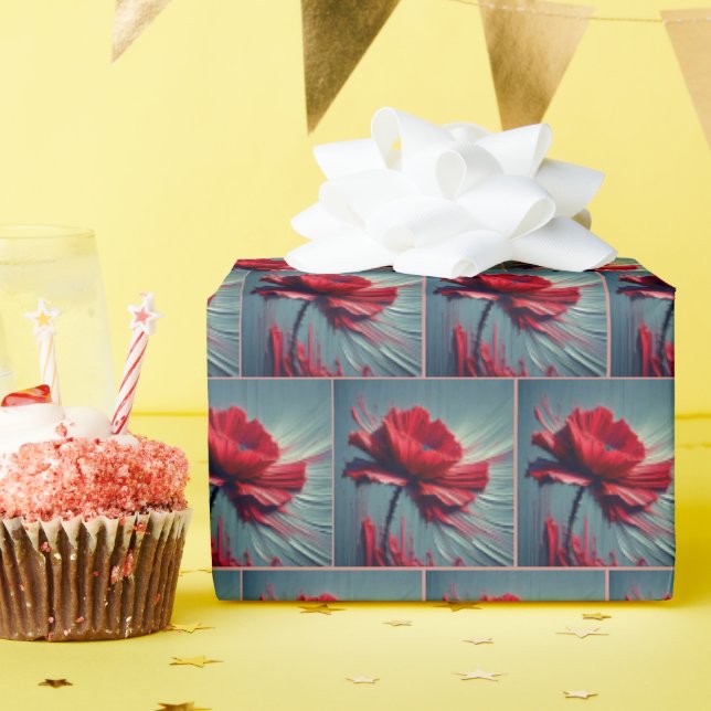 Red Poppy Artistic Abstract Wrapping Paper (Birthday Party)