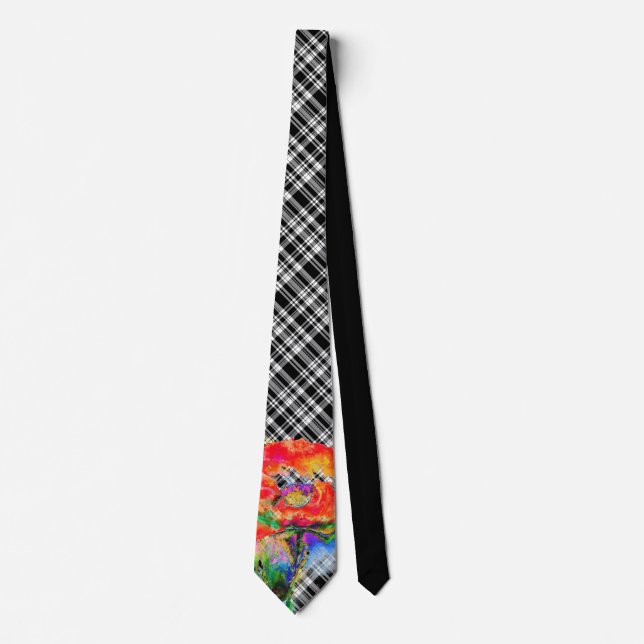Red poppy black and white plaid tie (Front)