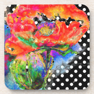 Red  Poppy -black and white polka-dots Coaster