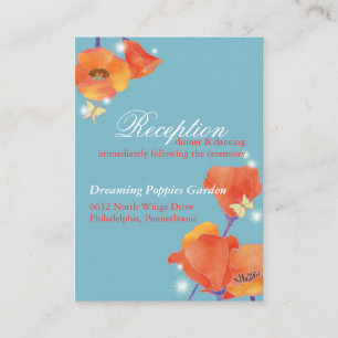 Red Poppy Blue Wedding Reception Enclosure Card