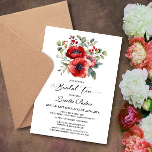 Red Poppy Bridal Tea Invitation