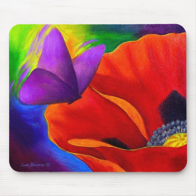 Red Poppy Butterfly Painting Art - Multi Mouse Pad (Front)