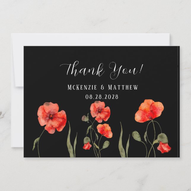 Red Poppy & Butterfly Truck Wedding Thank You Card (Front)