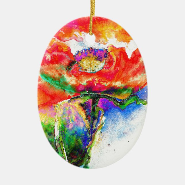 Red Poppy Ceramic Tree Decoration (Front)