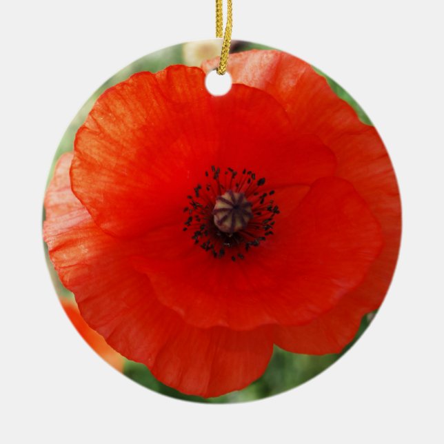 Red Poppy Christmas Ceramic Tree Decoration (Front)