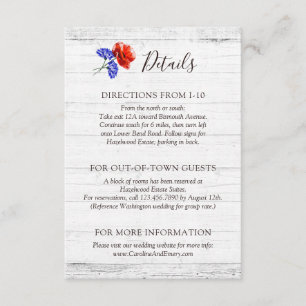 Red Poppy & Cornflower Rustic Details / Directions Enclosure Card