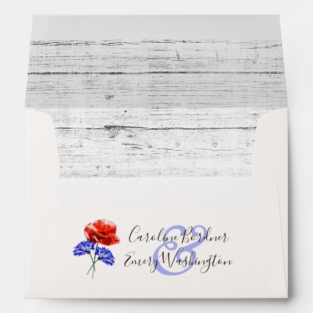 Red Poppy & Cornflower Rustic Wedding Invitation Envelope (Back (Bottom))
