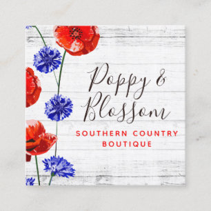 Red Poppy & Cornflower Rustic Wood Social Media Square Business Card